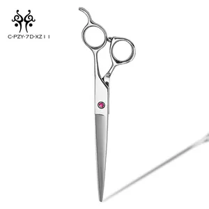 Manufacture Supply Pet Scissors Stainless Steel Straight Blade Dog Grooming Hair Cleaning Tool with Red Gem Screw