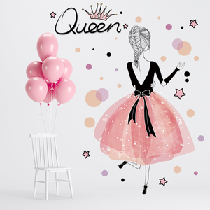 Autocollants muraux arrière <span class=keywords><strong>de</strong></span> belle fille, sparadrap <span class=keywords><strong>de</strong></span> couronne <span class=keywords><strong>de</strong></span> reine mignonne, étoiles et points, décoration <span class=keywords><strong>de</strong></span> maison, pour le salon, fresque - Product Image 3