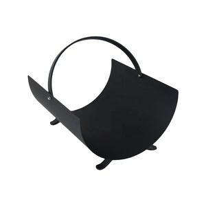 Black Metal <strong>Fireplace</strong> <strong>Log</strong> Holder <strong>Basket</strong> for Firewood Storage - Product Image 1