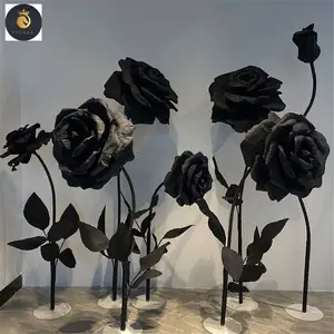 Rosa gigante de papel para decoração de palco de casamento, adereços para fotografia, rosa preta e branca Q175