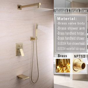 Juego de Ducha Contemporáneo 2026 en Oferta con Cabezal de Ducha Rectangular, Rociador de Lluvia, Doble Manija y Acabado Dorado Cepillado - Product Image 4