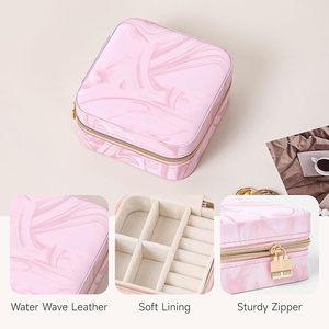 Portagioie da Viaggio Piccolo e Portatile in Pelle PU, Organizzatore con Scomparti Sicuri <span class=keywords><strong>per</strong></span> Anelli, Collane, Orecchini, Mini Scatola <span class=keywords><strong>per</strong></span> Gioielli da Viaggio - Product Image 5