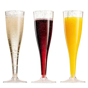BST Ly Rượu Sâm Banh Nhựa Dùng Một Lần 6.5OZ Ly Rượu Vang Thanh Lịch Trong Suốt Thon Gọn Bột Màu Vàng