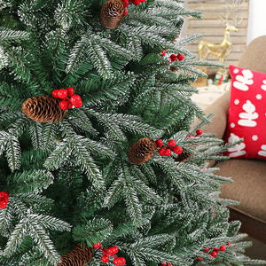 Yiwu nhà máy bán hàng trực tiếp 6ft phong cách sang trọng bản lề giáng sinh nhân tạo PE + PVC hỗn hợp Red Berry thông NÓN trang trí cây - Product Image 4