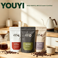 Sachet de café anti-odeur personnalisé avec logo, refermable, en Mylar de qualité alimentaire, à fermeture éclair, pour grains de café, 250g, 500g, 1kg