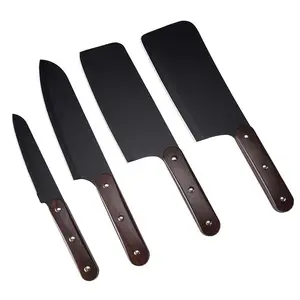 Hoja de recubrimiento de óxido negro antiadherente, cuchillo de cocina individual con mango de madera Pakka