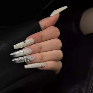 <span class=keywords><strong>Ongles</strong></span> à presser peints à la main avec strass, esthétique Clean Girl, couverture complète, écologiques et réutilisables pour usage quotidien et manucure - Product Image 5