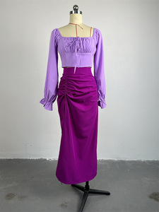 Nuevo Conjunto de Dos Piezas para Mujer, Falda Larga con Abertura y Cordón Ajustable, Manga Larga, Hombros Descubiertos, a la Moda - Product Image 3