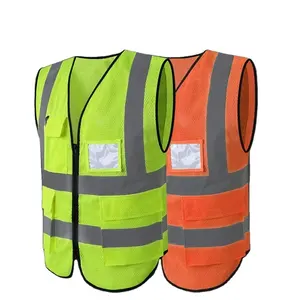 建設メンズHi-viz黒と黄色とオレンジのカスタムカスタマイズされた反射安全作業ベスト、ポケット付きロゴ付き
