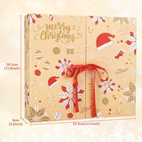 Boîte-cadeau de Noël en carton rigide doré SD avec finition mate de ruban rouge en relief à double porte pour la décoration de fête