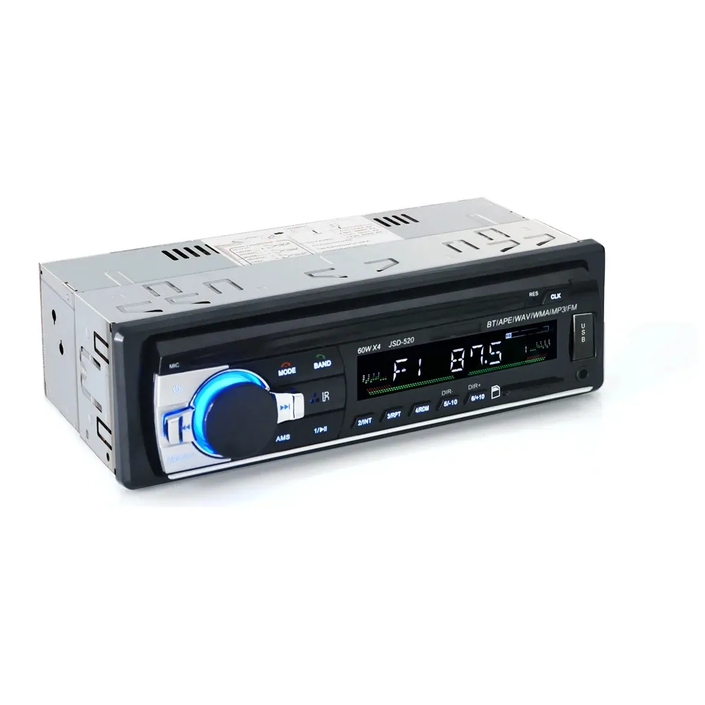 مشغل راديو JSD520 DC12V بالبلوتوث للسيارة بصوت ستيريو بمعيار دين رقم 1 يدعم مدخل المساعد FM يدعم Mp3/MP4 ومخرج USB MMC WMA ومخرج المساعد TF