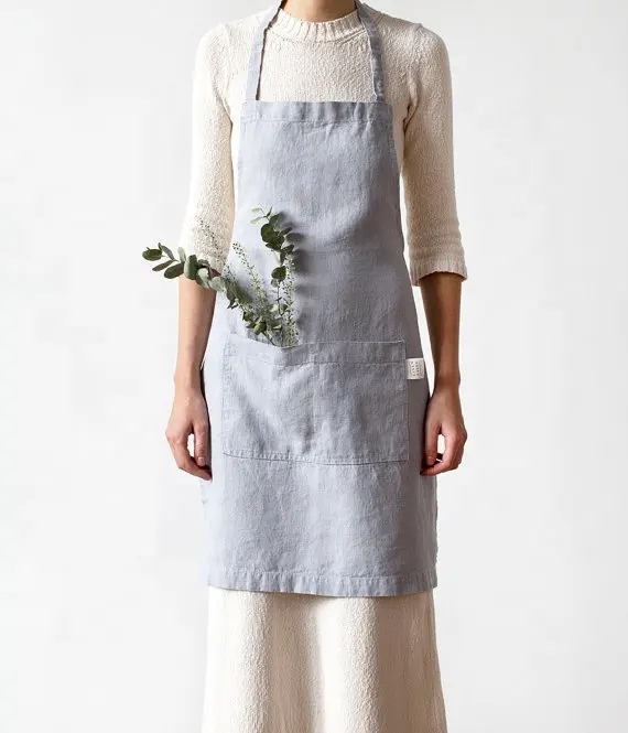 MYGO Simple Nordic Style Cotton Linen Printed Embroidery Logo Bib Aprons Coffee Salon Art Aprons