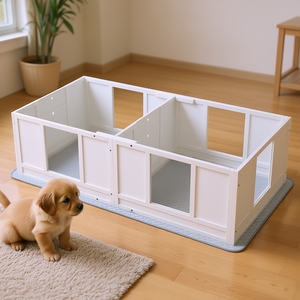 Caseta para cachorros de 65 pulgadas con 2 habitaciones, paneles transparentes y entrada ajustable para perros pequeños, muebles para mascotas - Product Image 2