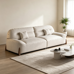 Sofá Moderno Minimalista de Tela de Tres Plazas con Brazos Acolchados, Patas de Madera y Respaldo Ajustado, Mueble Tapizado para Sala de Estar - Product Image 4