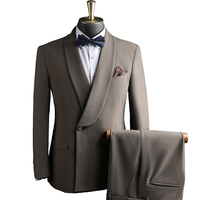 Ensemble Smoking Homme Respirant à Double Boutonnage en Laine Peignée avec Revers et Braguette Zippée, Veste et Pantalon, Châle Noir, pour Mariage, Garçons d'Honneur, Bal de Fin d'Année et Dîner