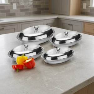 Vente en gros : Plat de service ovale en acier avec couvercle pour servir des plats, des collations, du curry, des sushis, de la viande, pour les fêtes - Product Image 2