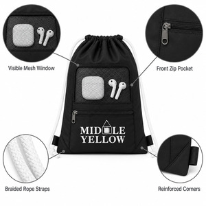 Mochila con cordón y logotipo personalizado OEM ODM MOQ 500 piezas Resistente al agua Ventana de malla de poliéster 3 colores Tamaño personalizado Venta al por mayor - Product Image 3