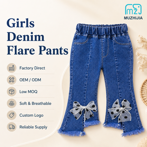 Jeans per Bambine 2026 Nuova Collezione Primavera-Autunno, <span class=keywords><strong>Pantaloni</strong></span> Lunghi Elasticizzati con Fiocco per Bambine - Product Image 1