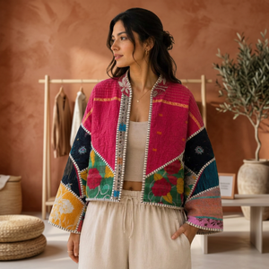 Veste courte en coton floral respirant, patchwork réversible, style bohème, faite à la main en Inde, pour femmes, automne/hiver - Product Image 3