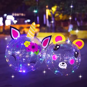 Sıcak satış şeffaf Bobo balon fener sevimli karikatür hayvan noel partisi için açık oyuncak LED ışık kolu Bobo balonlar