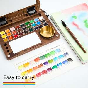 Boîte à aquarelle de voyage en <span class=keywords><strong>bois</strong></span> de noyer portable avec support trépied, boîte à peinture à angle réglable pour le dessin en plein air - Product Image 5