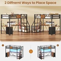 Lit superposé multifonctionnel avec bureau, armoire et prise électrique, lit superposé en bois rustique pour la maison et le dortoir