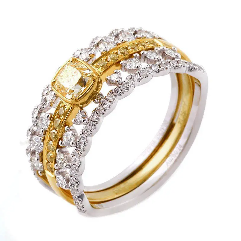 خاتم مخصص 18k من الذهب الأبيض والماس الطبيعي ذو الاستخدام المزدوج مع أحجار بمقطع مشابه لشكل الوسائد الماسية