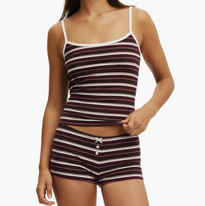 Conjunto de Camisola a Rayas de Moda al por Mayor, 2 Piezas, Ropa de Dormir para Mujer, Conjunto de Camiseta sin Mangas y Pantalones Cortos, Pijamas, Ropa de Dormir para Mujer de Talla Grande - Product Image 2