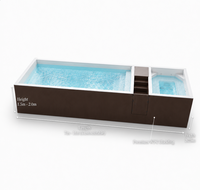 Piscine de luxe en FRP de 11 m avec revêtement WPC, piscine modulaire hors sol avec spa intégré et escalier