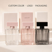 Botol Parfum Kaca Persegi 100ml Motif Garis Vertikal Wadah Aroma Bening Tutup Pink Kemasan Logo Kustom