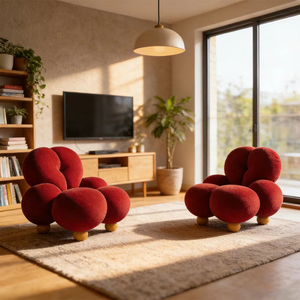 Sillón de Diseño Creativo con Forma de <span class=keywords><strong>Esfera</strong></span> Roja de Terciopelo, Sofá Individual Redondo y Acolchado, Pieza de Mobiliario Artístico para Vestíbulo de Hotel o Villa - Product Image 1