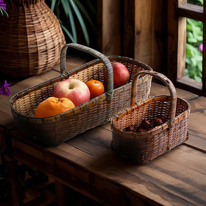 <b>Bamboo</b> Woven Handheld <b>Basket</b> Rectangle Shape Handmade Fruit Storage <b>Basket</b> For Kitchen Or Gift - Product Image 1