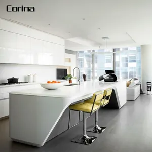 Luxury White cabinet designs Artificial stone Islands sinks kitchen furniture