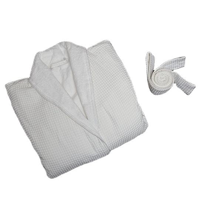 Peignoirs de bain gaufrés en coton doublé d'hôtel blanc pour hommes/femmes cordon respirant thermique luxe romantique pour l'été hiver - Product Image 1