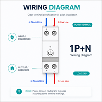 Disjoncteur intelligent Wi-Fi TUYA ZJLY-1PNL 63A 1P+N pour maison connectée, contrôle à distance par application, protection contre les fuites à la terre, MCB en cuivre 6kA