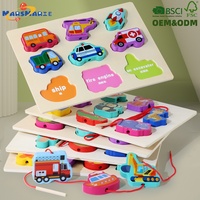 Jeux éducatifs de bureau sur 5 thèmes, puzzle en bois pour enfants, blocs à enfiler, jouets d'association bilingues chinois-anglais
