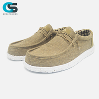 Greatshoes Chaussures de marche décontractées en cuir véritable kaki pour la vie quotidienne, Mocassins bateau décontractés en toile pour hommes, Chaussures à enfiler pour hommes