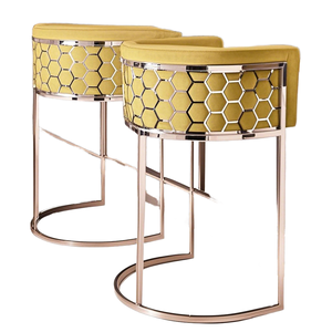 Modern Luxury Gold Stainless Steel Bar Counter <b>Stools</b> Honeycomb Design High Chair Leather Velvet <b>Seat</b> Stable Outdoor Hotel - Product Image 1