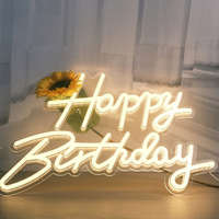 Letras Luminosas LED de Acrílico Estilo Inglés con Neón, Decoraciones de Pared para Bodas, Feliz Cumpleaños