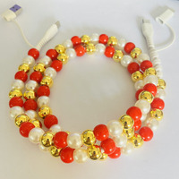 Câble de charge FASHLINK Luxe Or Rouge Perles 4-en-1 USB Type C Multi-Connecteur Accessoire de Mode Festif