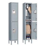 Casier de rangement en acier moderne à 2 portes, casier en métal gris avec serrure pour la maison, la chambre à coucher, le bureau, la salle de sport et l'atelier