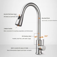 Robinet de cuisine extractible moderne et minimaliste en acier inoxydable, à double débit d'eau, pour éviers à légumes et lave-vaisselle