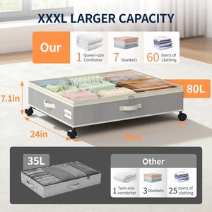 Bulk Supply 80L Metal Rolling Under Bed Storage with Wheels for Clothes Shoes Blankets Underbed Storage Drawers <b>Case</b> - Product Image 2
