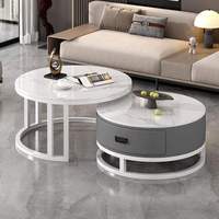 Runder, ausziehbarer, hochwertiger Teetisch im italienischen Stil aus Schiefer für kleine Wohnzimmer, moderner, minimalistischer, leichter Luxus-Couchtisch