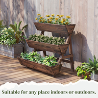 Planter tempat tanam kayu bergaya klasik 3 tingkat dengan lubang drainase untuk penggunaan dalam/luar ruangan, cocok untuk bunga/sayuran/tanaman
