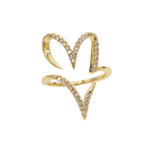 Anillo de Corazón Abierto Geométrico Chapado en Oro con Micro Pavé de Circonitas, Regalo de San Valentín 2026 - Product Image 1