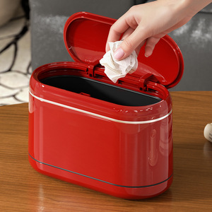 Desktop Trash Can Oval With Lid Large Capacity Narrow <b>Gap</b> Storage For Home Office Bedroom Indoor Use - Product Image 1