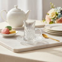 Tasse à thé/café en verre taillé diamant avec soucoupe et anse incurvée, 110 ml, écologique, pour usage domestique/bureau, élégante et texturée
