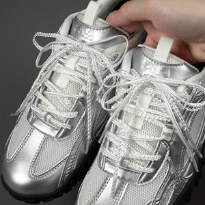 Lacets ronds fins en dentelle style ballet YH RTS, argent et noir, pour chaussures d'entraînement, largeur 0,4-0,5 cm, une paire - Product Image 2