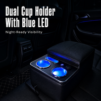 Foshan Carfu AC-4218 Boîte d'accoudoir arrière universelle pour voiture avec double porte-gobelets, LED bleue, USB et rangement, OEM, Vente en gros directe usine